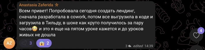 Анастасия Зафирида, отзыв в чате потока
